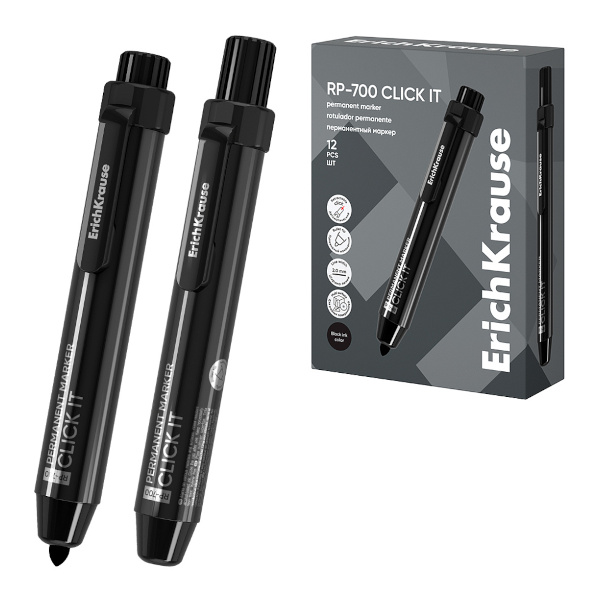 Маркер перм автомат. 2мм, спирт. осн., пулевид., черн., пластик "Click it" RP-700 60828 Erich Krause