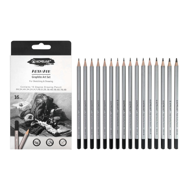 Карандаши ч/гр 16шт ACMELIA "Artmate" (6Н,5Н,4Н,3Н,2Н,Н,HB,F,В,2В,3В,4В,5В,6В,7В,8В) 43800