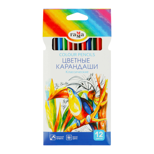 Карандаши 12цв, дерево, 6-гран. "Классические" карт.уп. 050918_02_02 Гамма