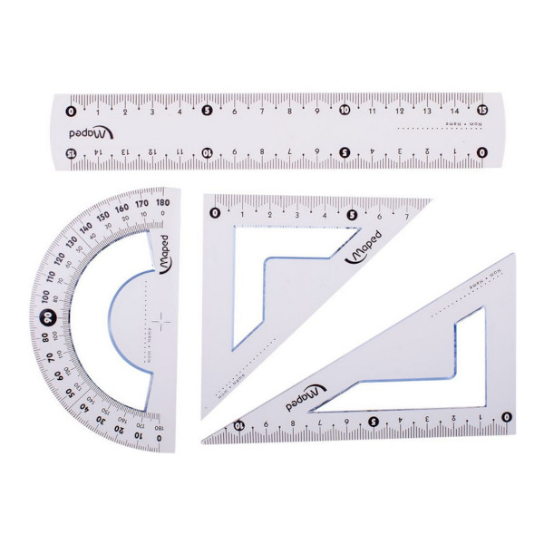 Геометрический набор 4предм.(линейка 15см, угольники 45° и 60°, транспорт.) "Start" 242815 Maped