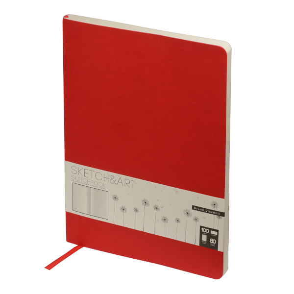Скетчбук А5+ 80л Bruno Visconti "Sketch&Art. Original. Красный" бежевый 100гр/м2, кн.переп. 1-507/02