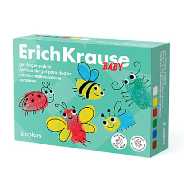 Краски пальчиковые Erich Krause "Для малышей с Алоэ Вера" 6цв 35мл 61398
