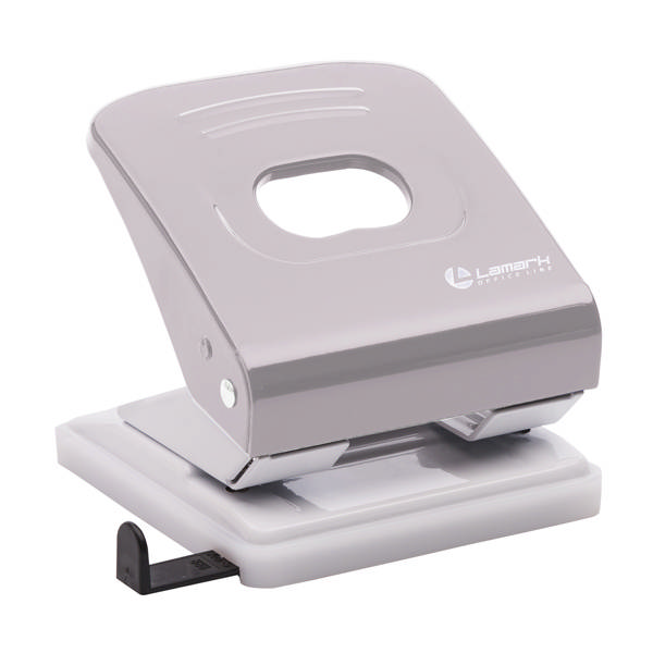 Дырокол 30л Lamark Mettalliс с линейкой, серый 150