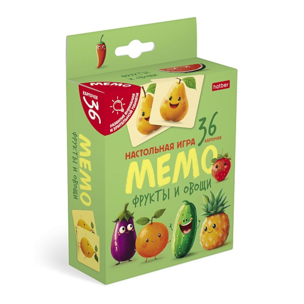 Игра настольная "МЕМО. Фрукты и Овощи" 36 карточек в коробке 36ИнМ_33905 Hatber