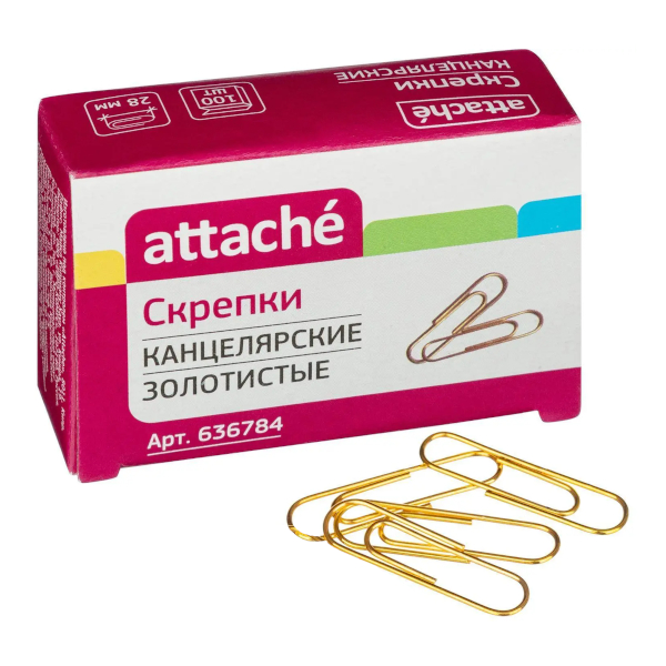 Скрепки 28мм Attache золотистые, карт. уп (100шт) 636784