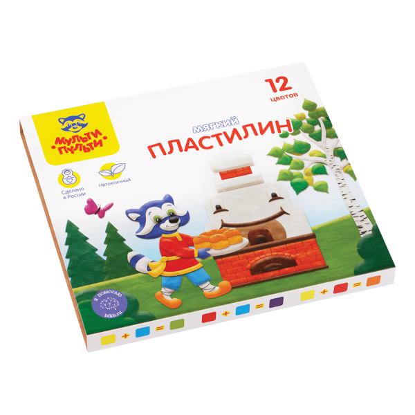 Пластилин Мульти-Пульти "Енот в сказке" 12цв, 144г, мягкий, со стеком МП_41711