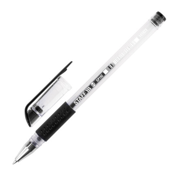 Ручка гелевая 0,5мм, черный, грип, прозрач. корп. "Everyday GP-193" 141823 Staff