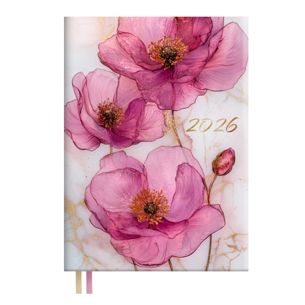 Ежедневник А6+ 2026 Escalada "Розовые маки" интегр. обл., иск.кожа, сшивка, рисунок 70308