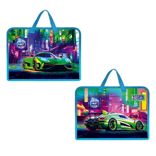 Папка с ручками А4 1отд., пластик, молния "Неоновый пит-стоп" AMn_07086 Hatber