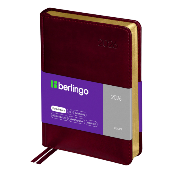 Ежедневник А6 2026 Berlingo "xGold" тв.обл., иск.кожа, сшивка, бордовый DD6_81604
