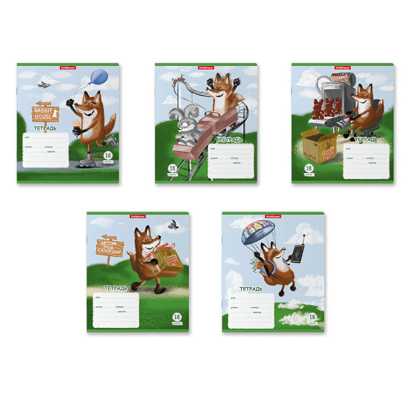 Тетрадь 18л А5+ клетка "Хитрый лис" картон, ассорти 58249 Erich Krause