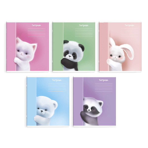 Тетрадь 12л А5+ клетка "Пушистики" картон, ассорти 68526 Феникс+