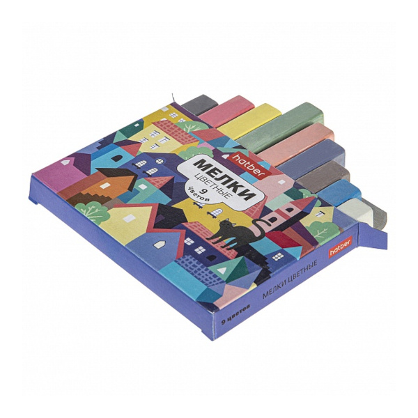 Мел цветной 9цв/9шт "Городок" квадратный, карт.уп. ML_072697 Hatber