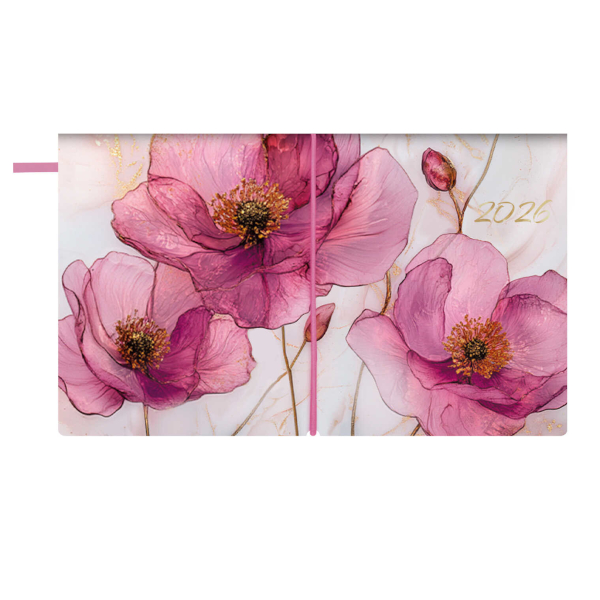 Еженедельник 105*175мм 2026 Escalada "Розовые маки" интегр.обл., иск.кожа, сшивка 70389