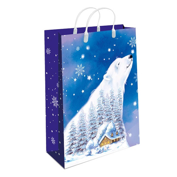 Пакет подарочный пластиковый "Белый медведь" 40*30*9см 0427.272 Арт Дизайн