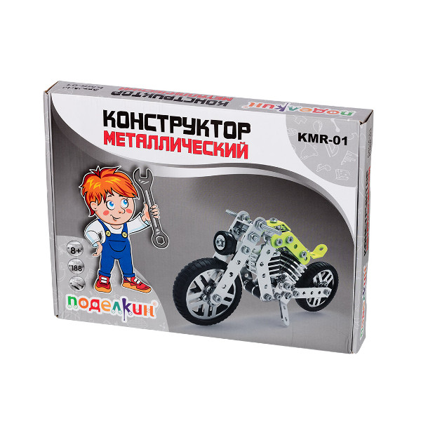 Конструктор металлический Поделкин "Мотоцикл", 188 дет. KMR-01