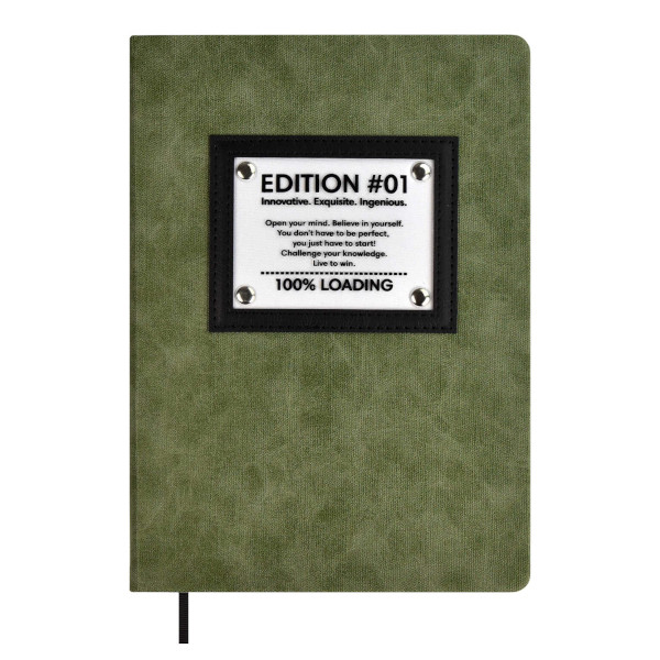 Записная книга А5+ 96л "Edition #01" клетка, сшивка, тв.обл., иск.кожа, зеленый 67696 Escalada