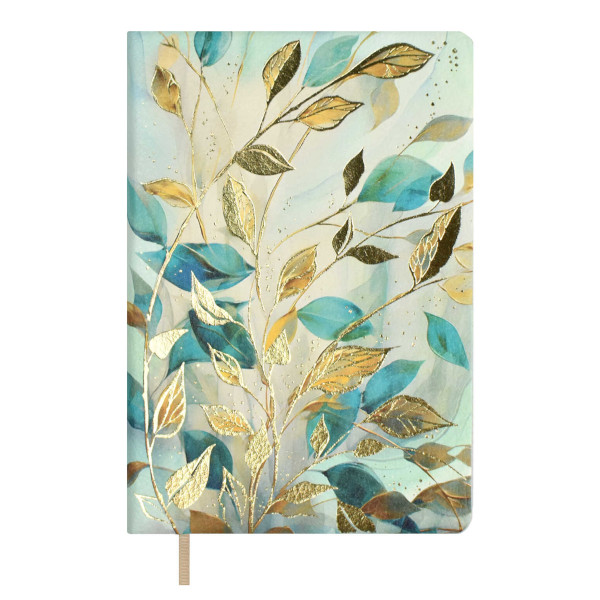 Записная книга А6 96л "Золотые листья" линейка, сшивка, интегр.обл., иск.кожа, рис 67319 Escalada