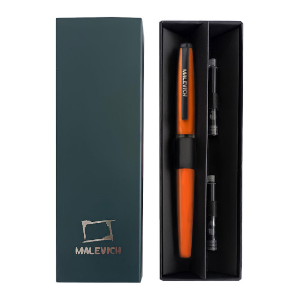 Ручка перьевая Малевичъ с конвертером, индиго/черный, кругл.корп, мандарин 0,4мм 196416