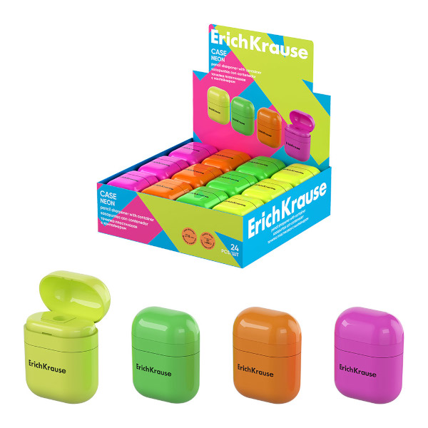 Точилка Erich Krause "Case. Neon" 1 отв., пластик, ассорти 60040