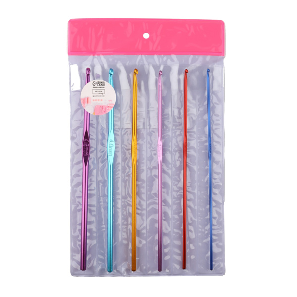 Набор крючков для вязания, металл, цветные d=2-4,5мм, 14,5см (6шт) 7575572 Арт Узор