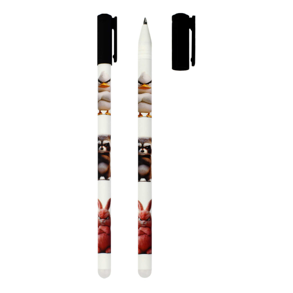 Ручка гелевая стираемая 0,5мм, синий, корп. рис. "Сердитые звери" 71657 Феникс+