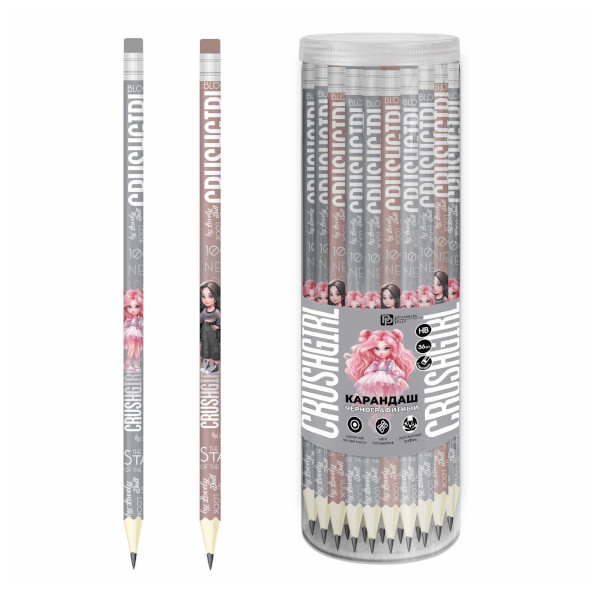 Карандаш ч/гр HB, дерево, круглый, ластик, ассорти "Красотка" 70084 Феникс+