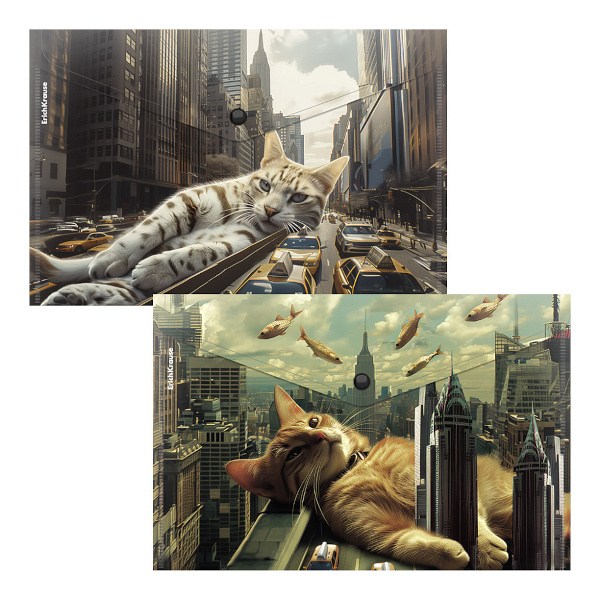 Папка-конверт на кнопке А4, 1отд., 160мкм, ассорти "Big City Cats" 63511 Erich Krause.