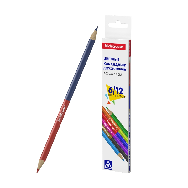 Карандаши двустор. 12цв/6шт, дерево, 3-гран. "Bicolor" карт.уп. 50530 Erich Krause