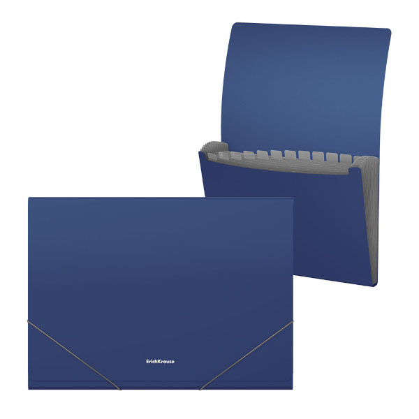 Папка-картотека на резинках А4, 12отд., 600мкм, 35мм, синяя "Matt Classic" 43040/50417 Erich Krause