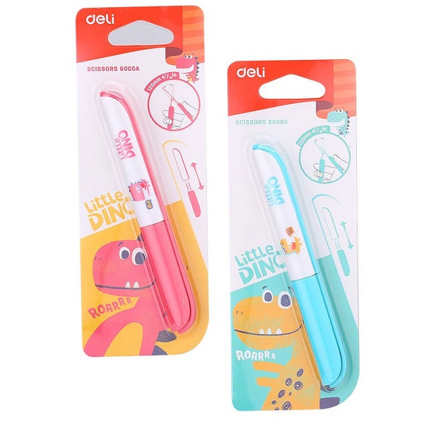 Ножницы 13,5см Deli "Little dino" пластик, ассорти, чехол E6000A