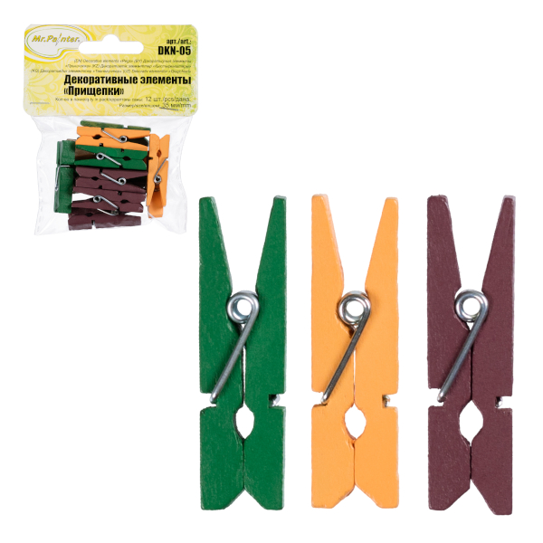 Декоративные прищепки "Осень" 12шт, 35мм деревянные (зел./оранж./корич.) DKN-05 Mr.Painter