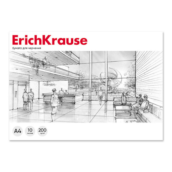 Альбом для черчения А4, 10л, 200г/м2, склейка, без рамки 60683 Erich Krause
