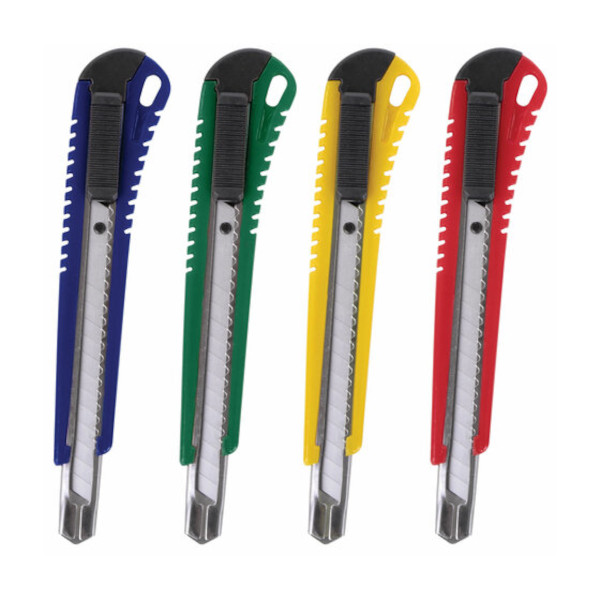 Нож канцелярский Staff 9мм, пластик, мет. направ., автофиксатор, усилен., ассорти 237082