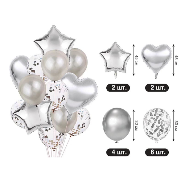 Набор шаров "Сердца" 12шт (4-45см, 4-25см, +5м веревка) красный 0994.897 Арт Дизайн