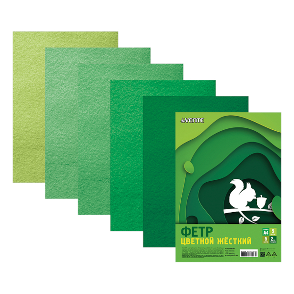 Набор фетра декоративного "Оттенки зеленого" А4, 5л, 5цв, 1,5мм 8113204 deVENTE