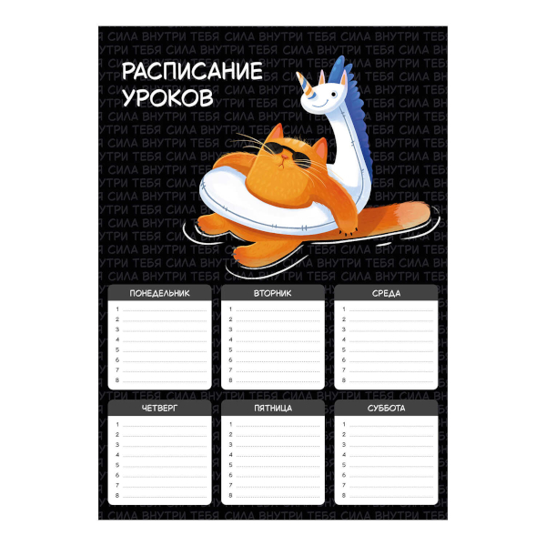 Расписание уроков А4 "Суперкот" картон 72594 Феникс+