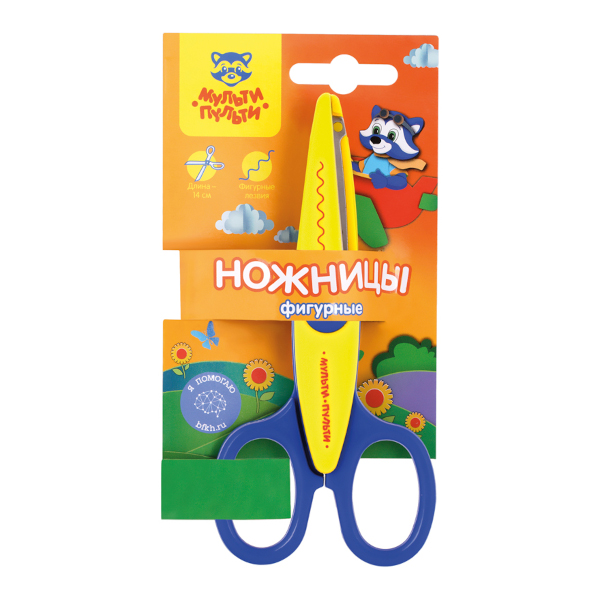 Ножницы фигурные 14см Мульти-Пульти "Приключения Енота" пластик, желтый/синий MS_11141