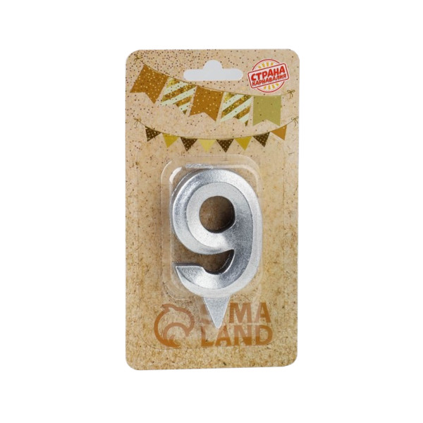 Свеча для торта "Цифра 9. Грань." серебряный металлик, 7,5см 5928503 Страна Карнавалия