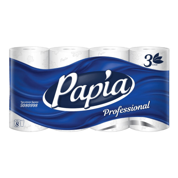 Бумага туалетная 3-слойная Papia "Focus. Professional" 8см*16,5м, втулка (1уп*8рул.) 5080998/5020285