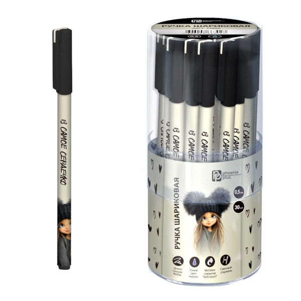 Ручка шар. 0,5мм, синий, рисунок на корп. "Девчонка в шапке" 72896 Феникс+