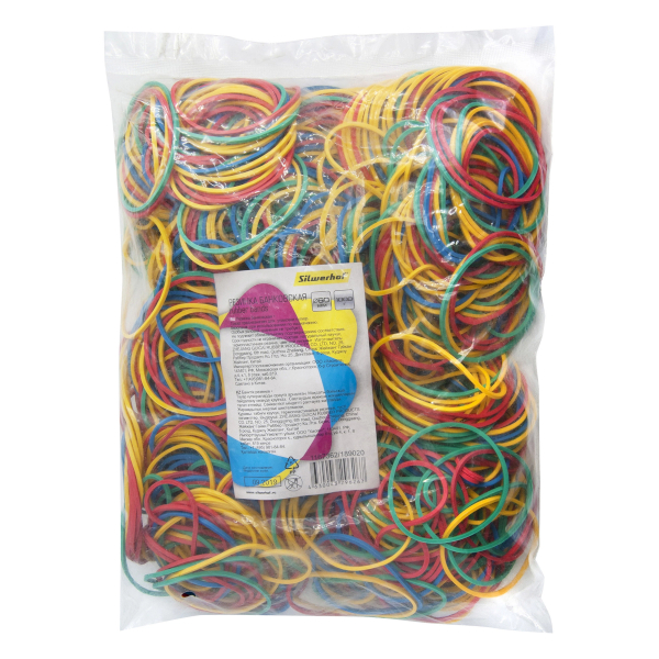 Резинка банковская 60мм, цветн., 100% каучук, 1000г 189020 Silwerhof
