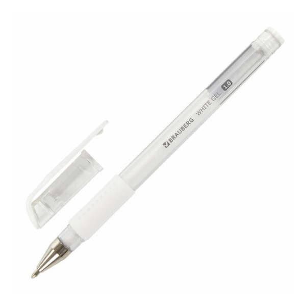 Ручка гелевая 1мм, белый, грип, прозрач. корп. "White" 143416 Brauberg