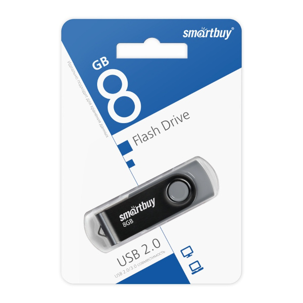 Память Flash Drive 8GB USB 2.0 Smartbuy Twist черный SB008GB2TWK