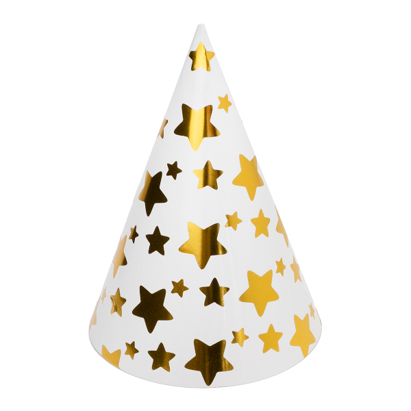 Колпак праздничный "Звезды" белый/золото (1уп*6шт) 6231749 Волна веселья.