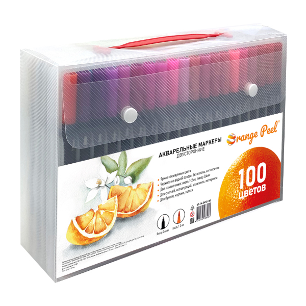 Набор маркеров акварельных Shepherd "Orange Peel" 100цв., двустор., кисть/линер OP-TM-BM131-100