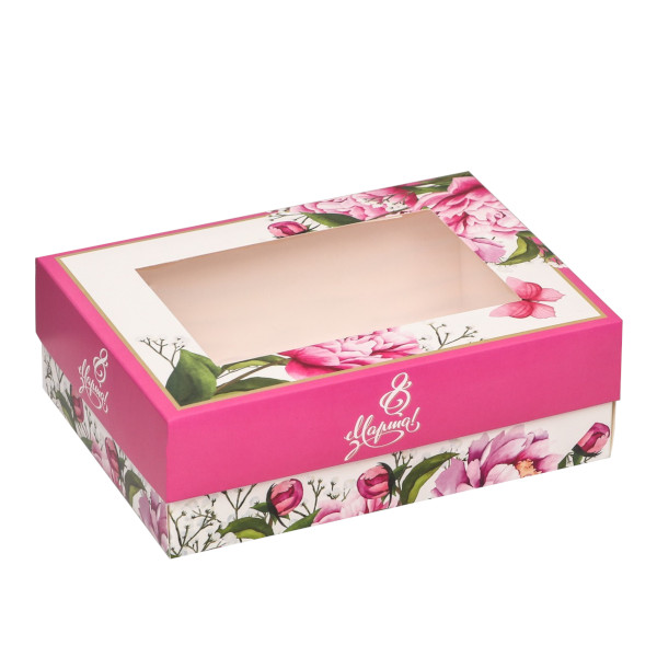 Коробка складная с окном 21*15*7см "Весенние пионы" 9327118 Upak land