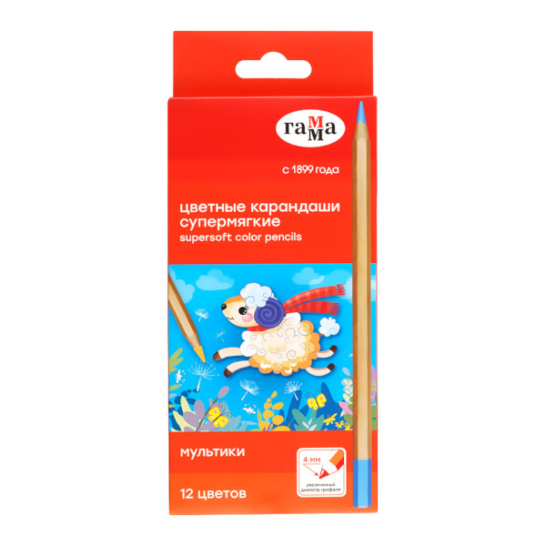 Карандаши 12цв, дерево, 6-гран. "Мультики" карт.уп. 80220216 Гамма