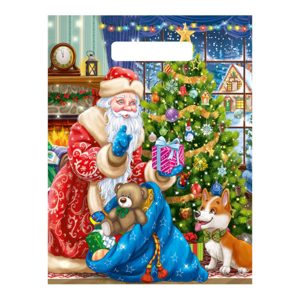 Пакет полиэтиленовый 36,5*48см "Дед Мороз готовит подарки" 50мкм, вырубная ручка ПП-5451 Миленд