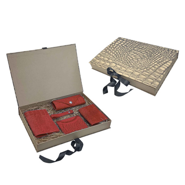 Набор подарочный "Бомонд" 5 предм., натур. кожа, красный 252-098-201-2 Imige